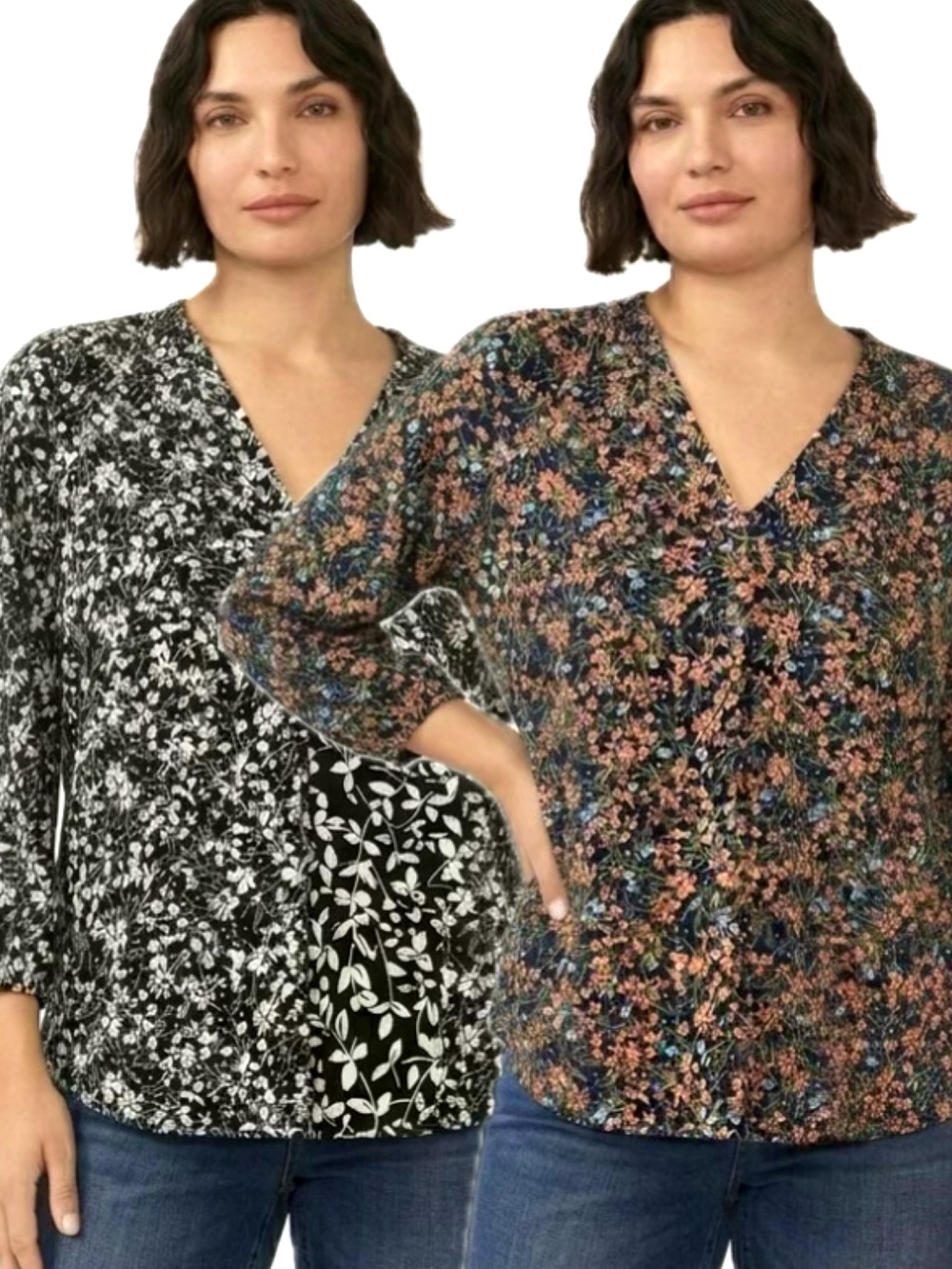 Vince Camuto Floral Print Blouse Bundle Lot Womens Size XXL 3/4 Sleeve V-Neck